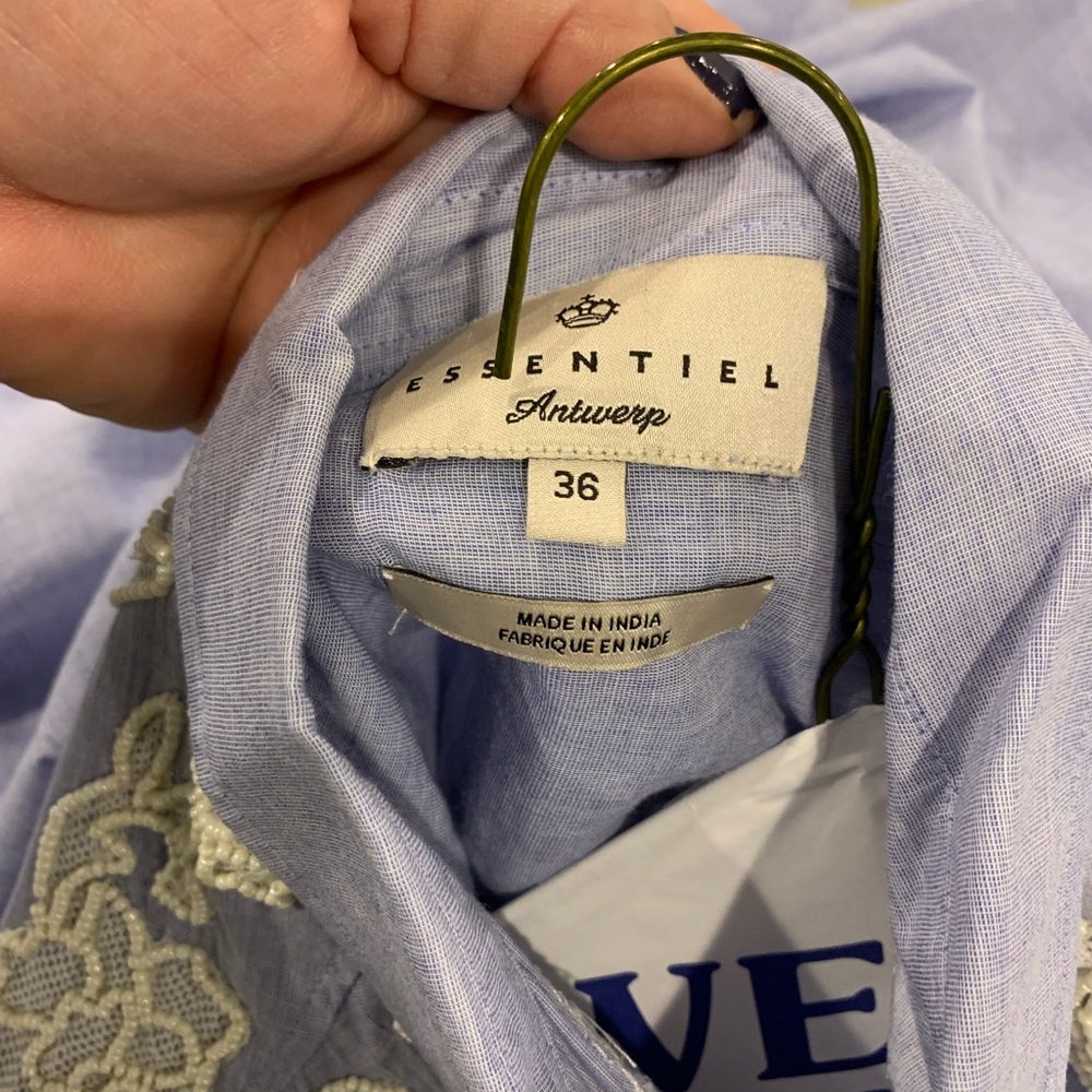 Designer Chambray Linen Handbeaded Button Down To… - image 3